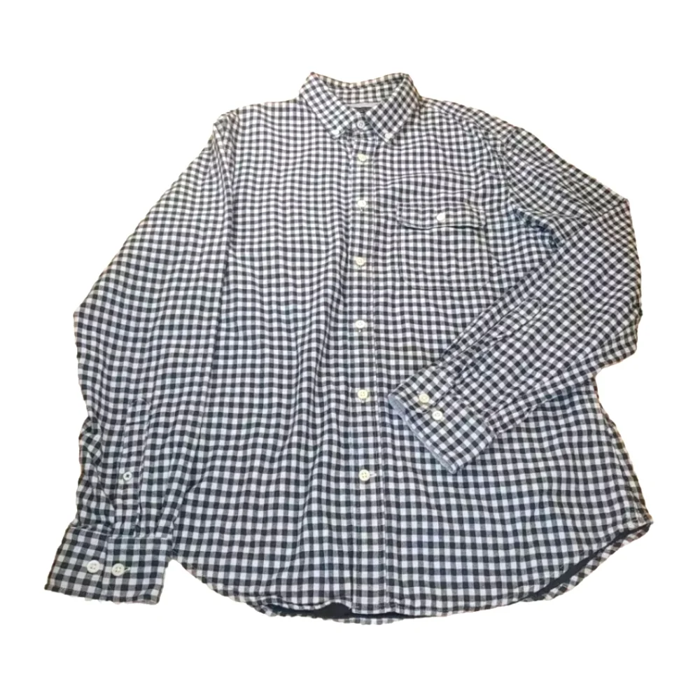 Banana Republic Flannel Shirt Men Large Preppy Black Micro Check Tailored Slim